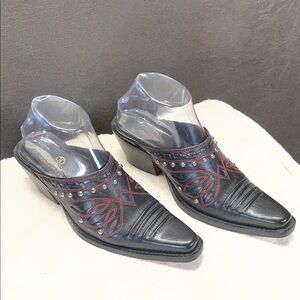 Cole Haan Black and Red western embroidered Mules